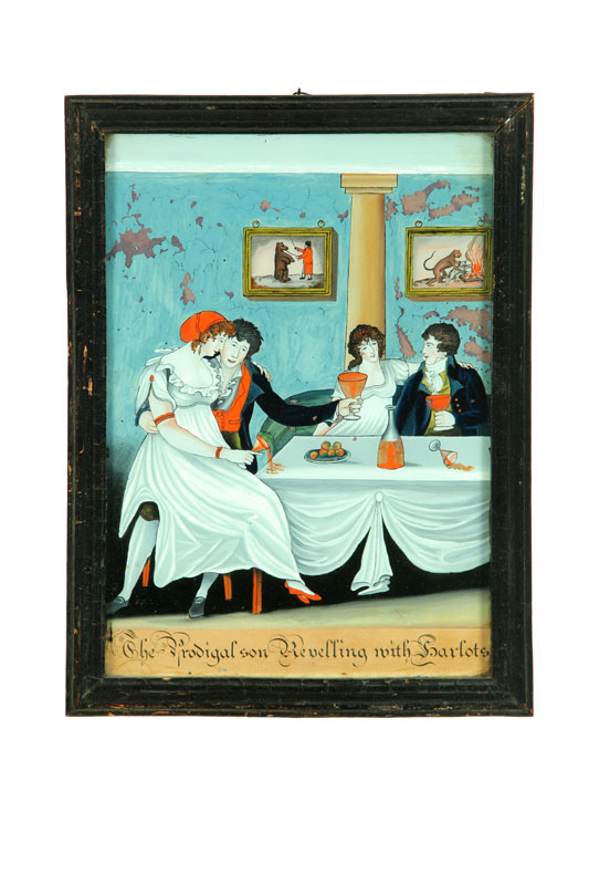 Appraisal: RARE ''GLASS PAINTING'' OF THE PRODIGAL SON REVELLING WITH HARLOTS