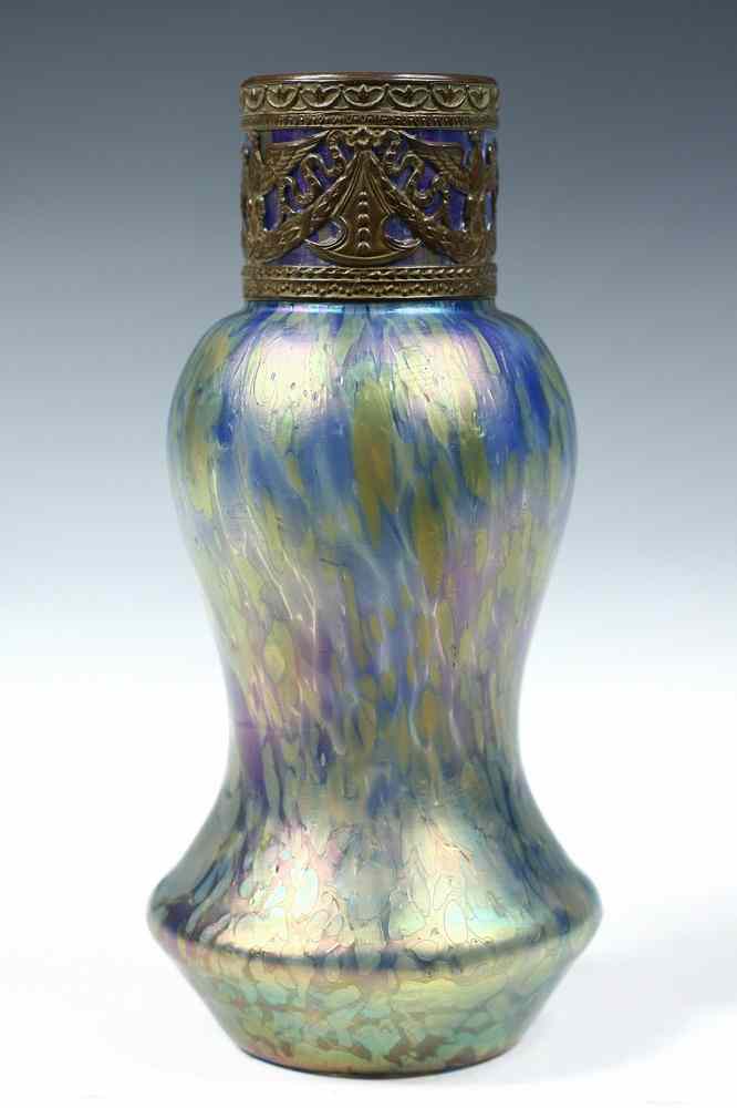 Appraisal: LOETZ ART GLASS VASE - Loetz Iridescent Green over Blue