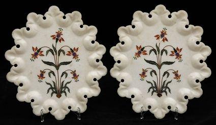 Appraisal: PAIR OF INDIAN PIETRA DURA-INLAID MARBLE TRAYS Each with oblong