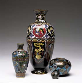 Appraisal: THREE ANTIQUE JAPANESE CLOISONN Three antique Japanese cloisonn enamels circular