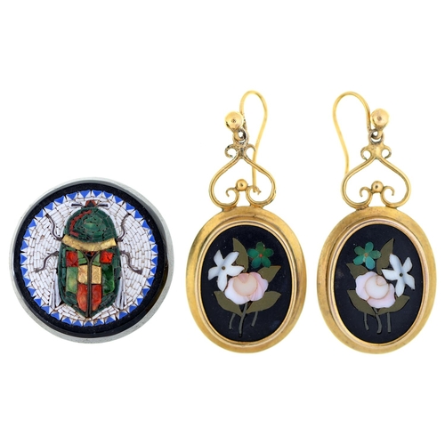 Appraisal: A pair of Victorian pietre dure earrings suspended from later