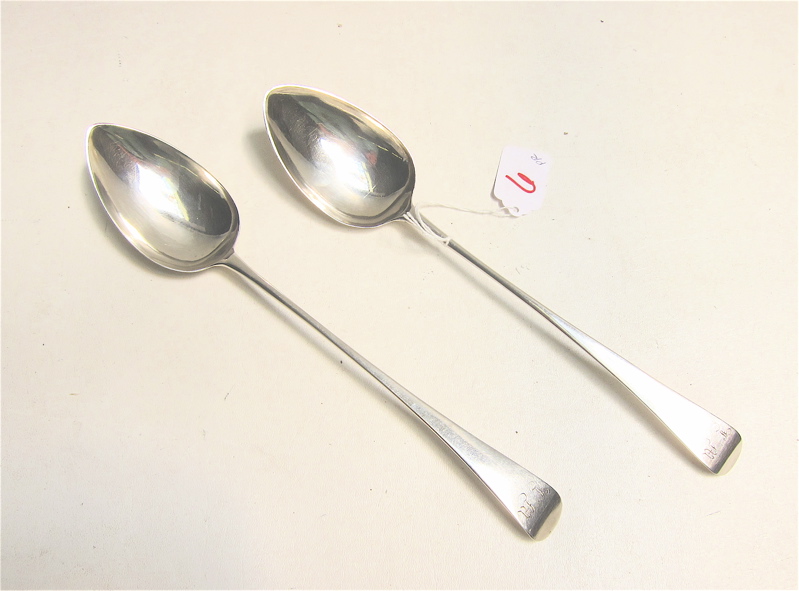 Appraisal: PAIR GEORGE III STERLING SILVER STUFFING SPOONS hallmarked British sterling