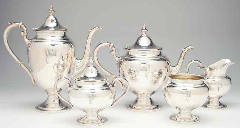 Appraisal: Gorham Sterling Five Piece Tea Coffee Service''Puritan'' series the coffee