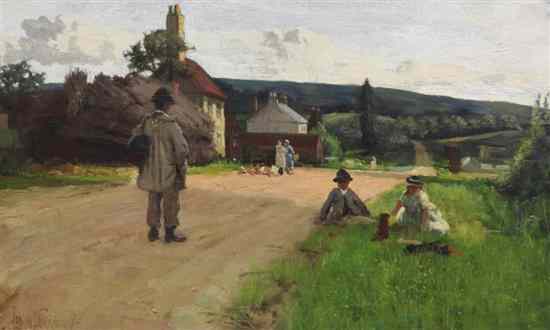 Appraisal: John Robertson Reid - oil on canvas Figures on the