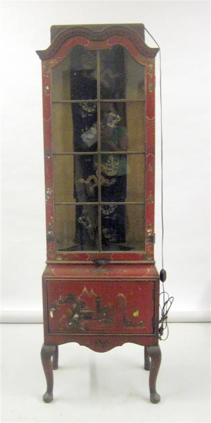 Appraisal: Queen Anne style Chinoiserie red painted vitrine The double domed