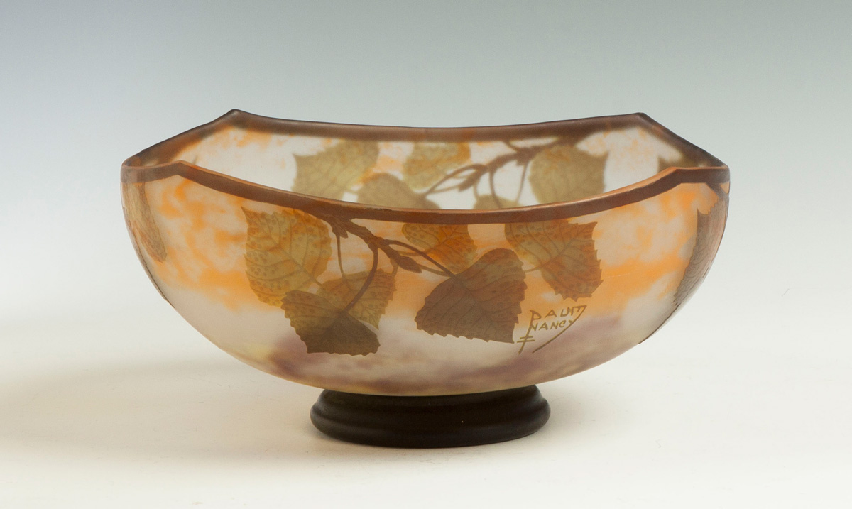 Appraisal: Daum Nancy Cameo Bowl with Leaves Early th cent Sgn