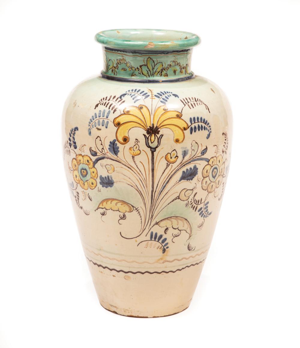 Appraisal: Large Spanish Majolica Vase marked body with lions and polychrome