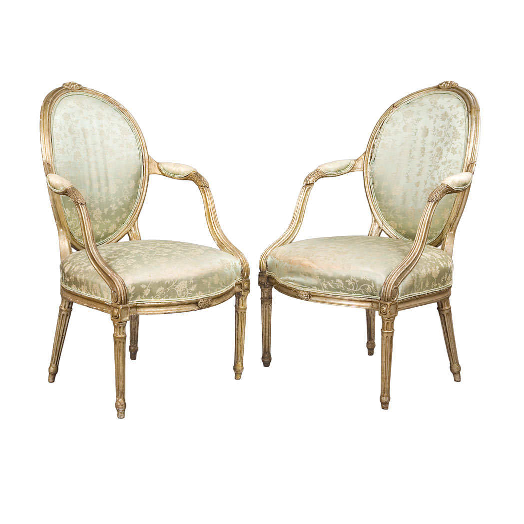 Appraisal: Pair of George III Silvered Wood Armchairs Circa Each oval