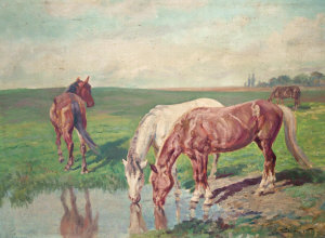 Appraisal: Eastern European School early th century- Horses watering in a