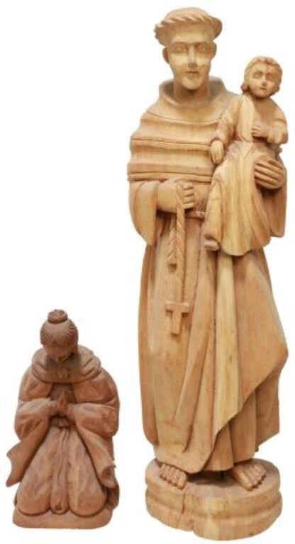 Appraisal: lot of Carved wood religious figures including Saint Anthony of