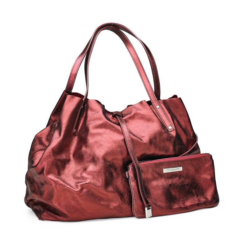 Appraisal: TIFFANY CO METALLIC REVERSIBLE LEATHER TOTE Cranberry metallic leather and