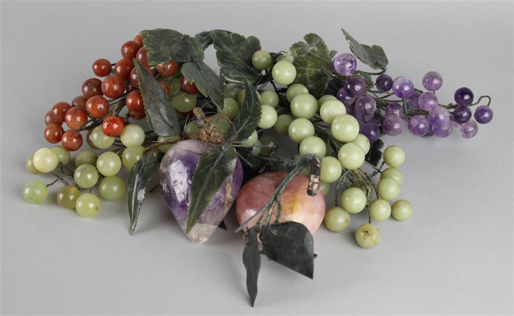 Appraisal: GROUP OF SIX CHINESE HARDSTONE FRUITS including a purple quartz