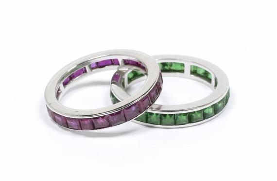 Appraisal: RUBY AND EMERALD RING White gold Pair of classic wedding