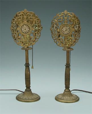 Appraisal: Pair brass candlestick lamps openwork brass screens - in Drilled