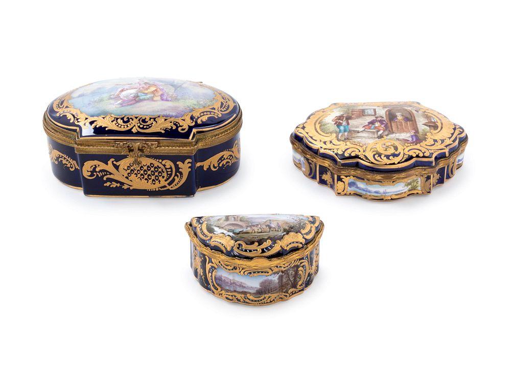 Appraisal: Three Sevres Style Gilt Metal Mounted Painted and Parcel Gilt