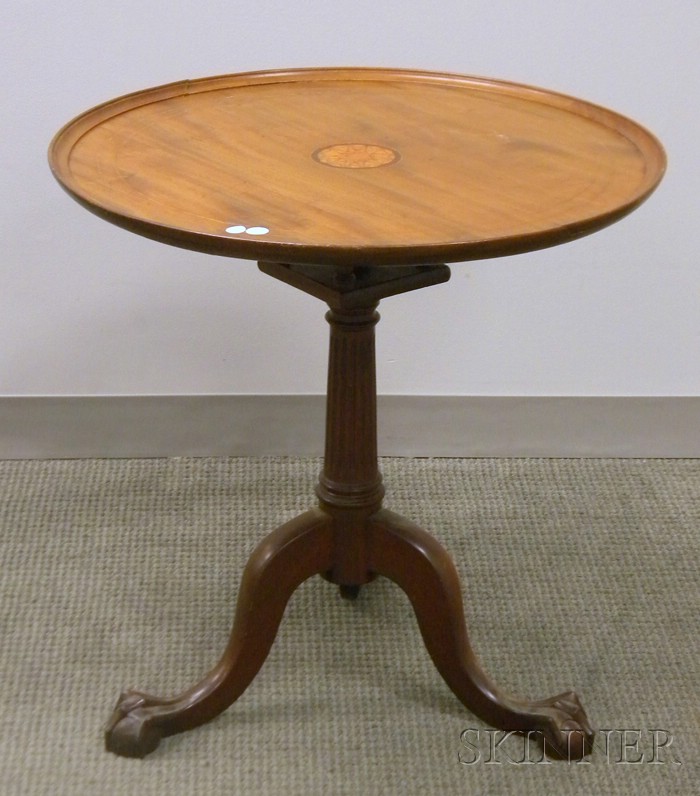 Appraisal: Paine Furniture Chippendale-style Inlaid Mahogany Tilting Dish-top Birdcage Tea Table