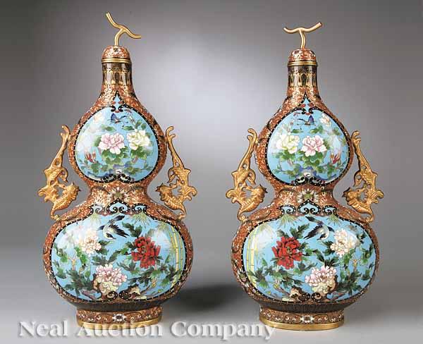 Appraisal: A Very Fine Pair of Chinese Cloisonn Gilt-Mounted Double Gourd