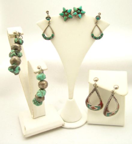 Appraisal: Four pair Mexican sterling and turquoise earrings all with screw