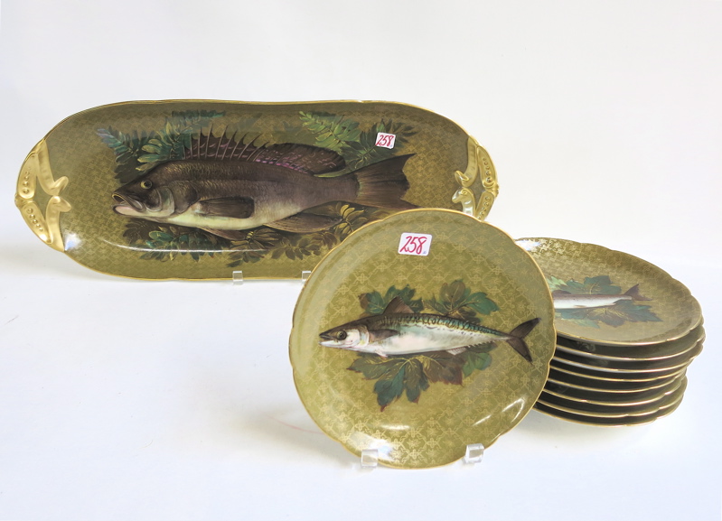 Appraisal: LIMOGES HAND PAINTED PORCELAIN FISH SET ten pieces includes fish