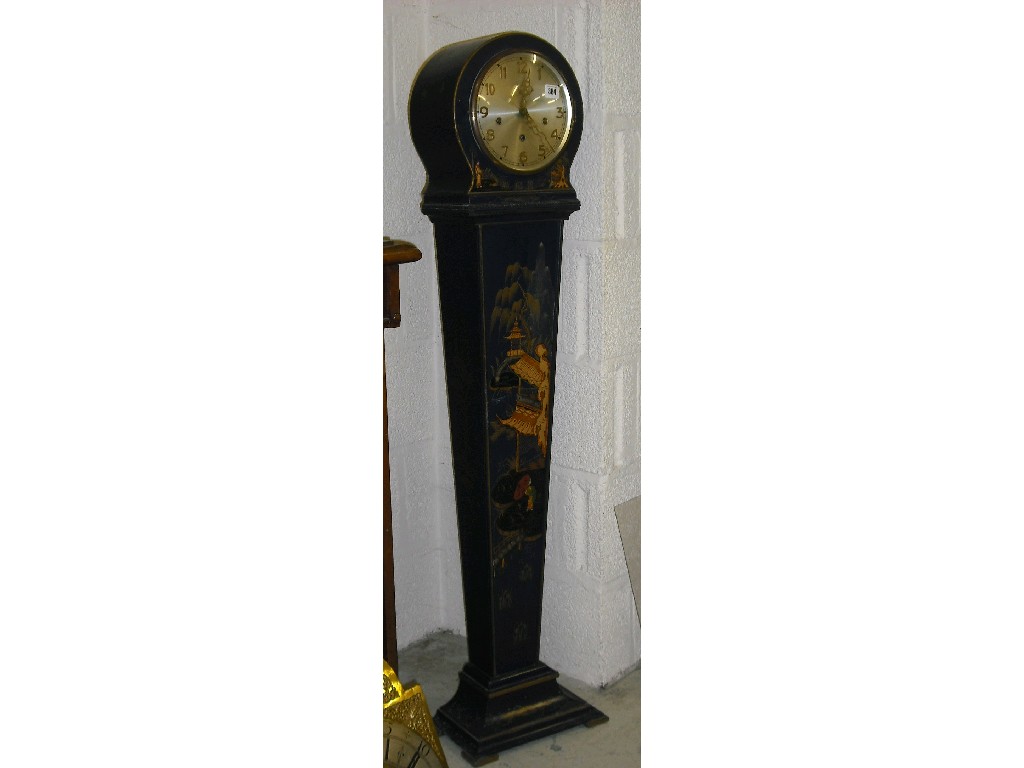 Appraisal: Blue lacquer three train grandmother clock the movement striking on