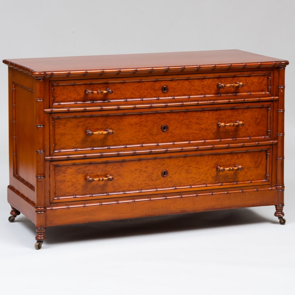 Appraisal: Faux Bamboo and Bird's Eye Maple Chest of Drawers of