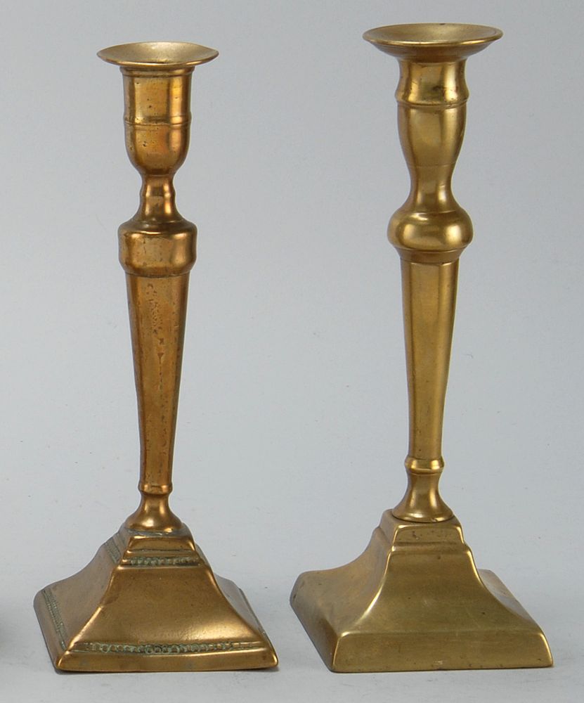 Appraisal: TWO SIMILAR FEDERAL BRASS CANDLESTICKS Late th Early th CenturyHeights