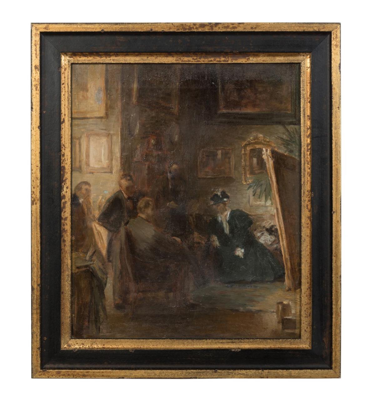 Appraisal: HENRI MORISSET FIGURES IN AN INTERIOR SCENE O C Henri