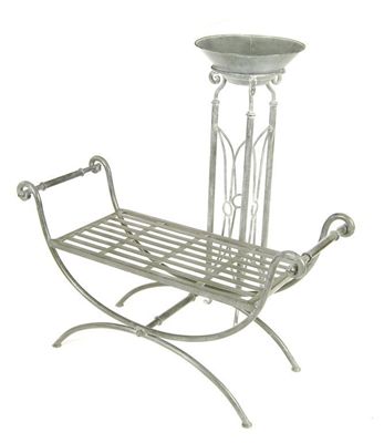 Appraisal: A wrought iron X frame scroll end stool in cm