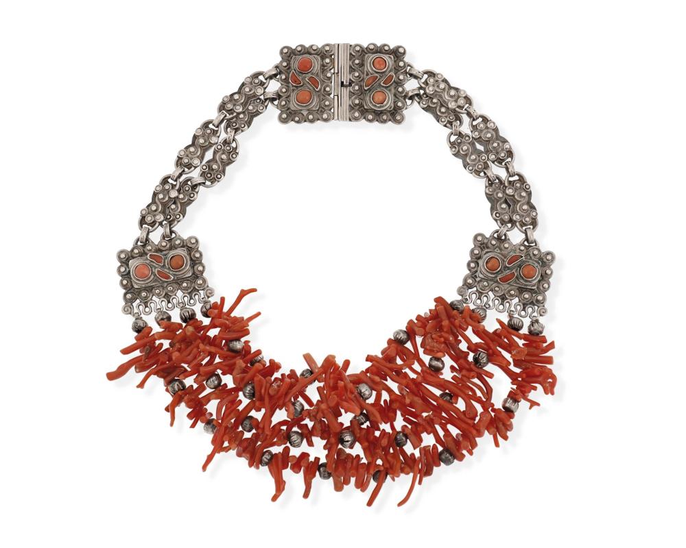 Appraisal: A Matl silver and coral necklace - Taxco Mexico Stamped