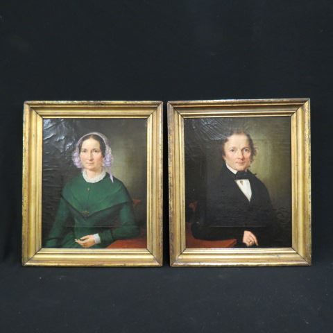 Appraisal: Pair of Early Portraits oil man woman on canvas image