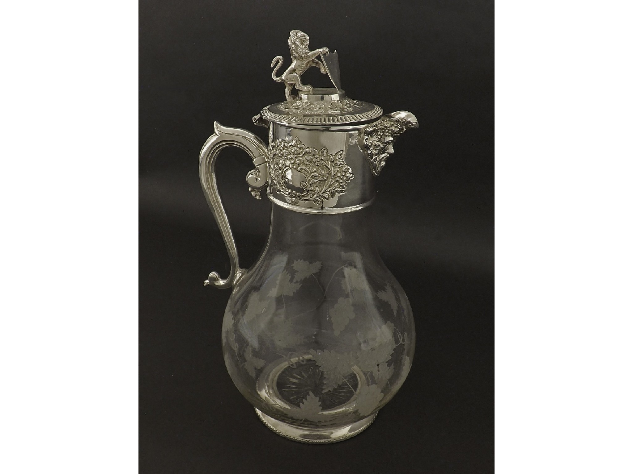 Appraisal: Silver plate and etched glass claret jug the collar mounted