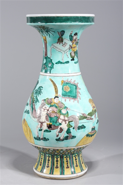 Appraisal: Chinese famille verte enameled porcelain vase with warriors and horses