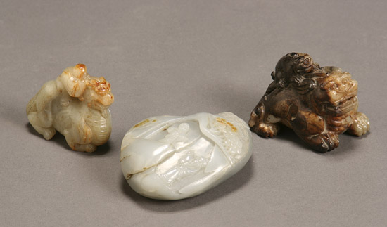 Appraisal: Group of Three Chinese Jade Carvings th Century The first