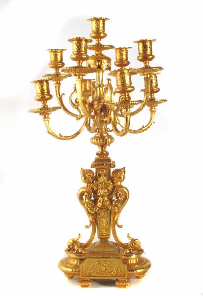 Appraisal: A Louis XVI style gilt bronze nine light candelabrum height