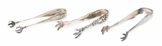 Appraisal: Three American Sterling Silver Sugar Tongs comprising an example by