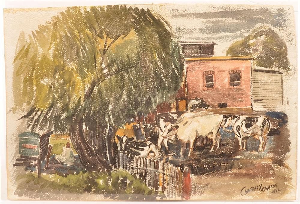 Appraisal: Charles X Carlson Watercolor of Cows Charles X Carlson Watercolor