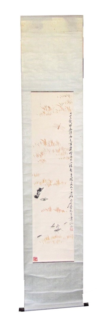 Appraisal: A Chinese scroll painting of insects ink and colour on