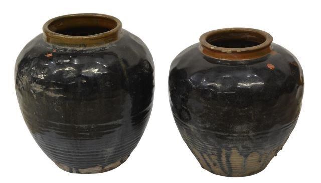 Appraisal: lot of Large Chinese black glazed ceramic water jars planters