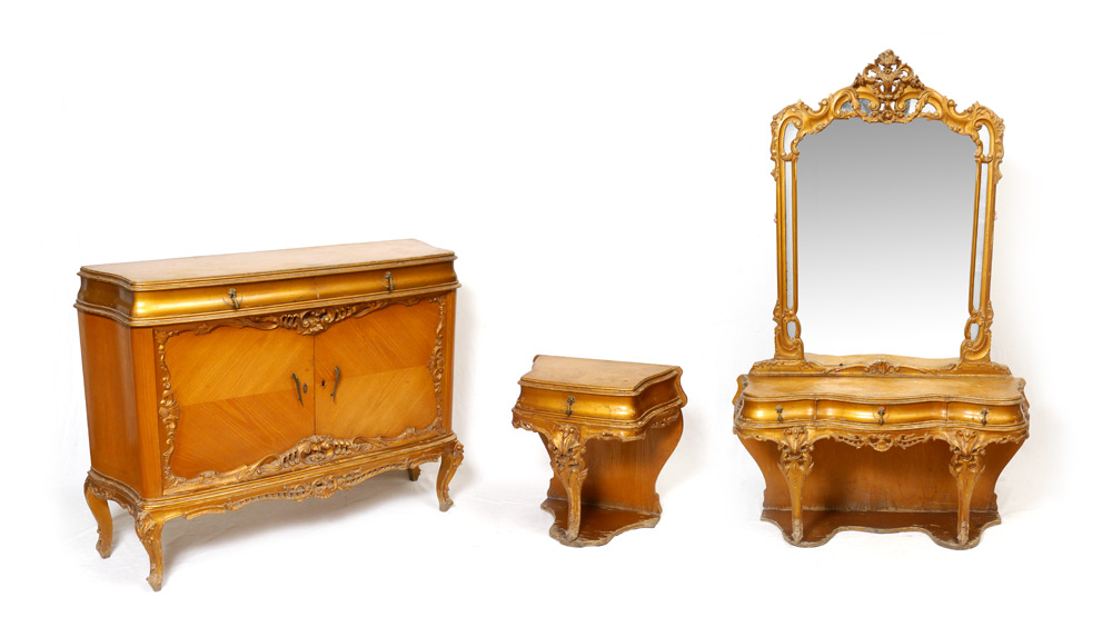 Appraisal: PIECE CARVED GILT WOOD BEDROOM SET pieces in the French