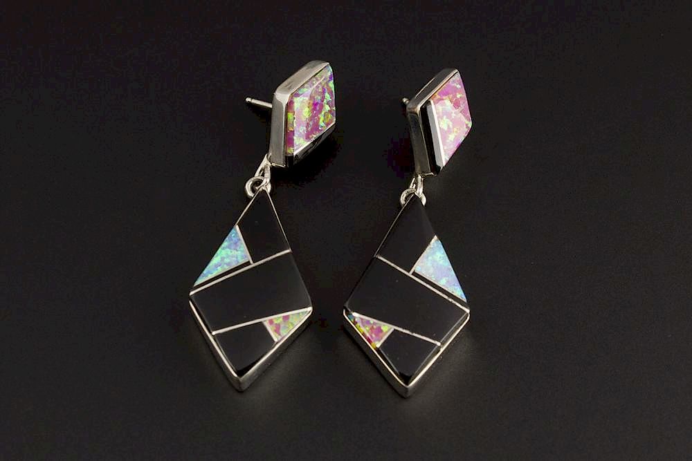 Appraisal: Contemporary Navajo Inlay Earrings Contemporary Inlay Earrings most likely by