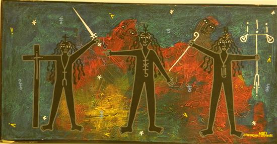 Appraisal: Stivenson Magloire acrylic on canvas Three Figures three dark male