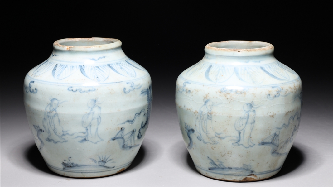 Appraisal: Two Chinese blue and white porcelain jars with figures and