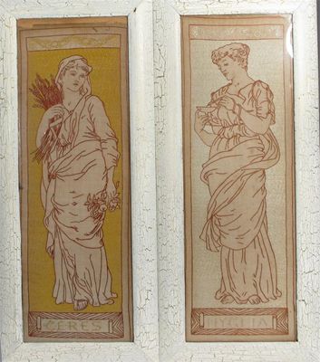 Appraisal: Ceres' and 'Hygeia' pair of silk embroidered panels in the