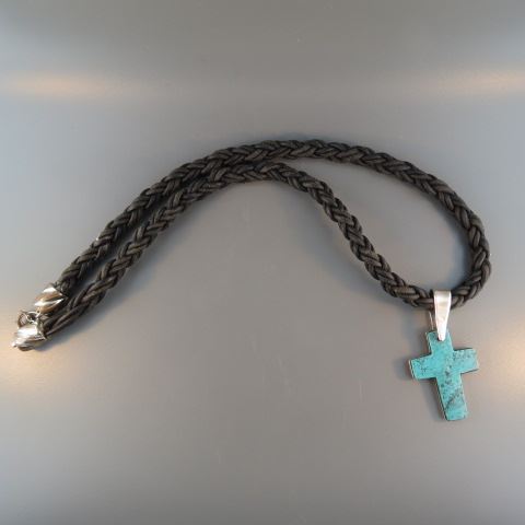 Appraisal: Turquoise Cross sterling setting braided rope necklace