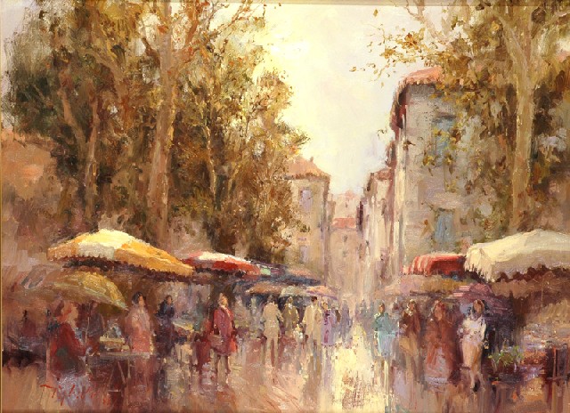 Appraisal: John Tiplady - Street Market St Remy oil on canvas