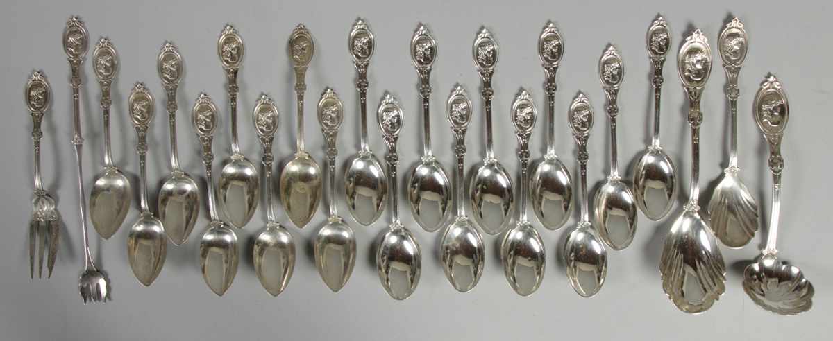 Appraisal: H D Rosenberg Silver Spoons Serving pieces w Medallions Marked