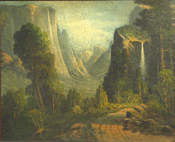 Appraisal: American School Yosemite Valley unsigned oil on canvas laid down