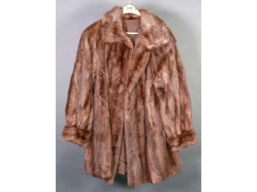 Appraisal: DARK BROWN MINK DYED MUSQUASH THREE QUARTER LENGTH FUR COAT