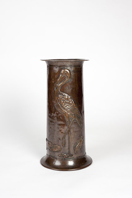 Appraisal: Arts CraftsStick standhammered copper decorated with a pelican and fish