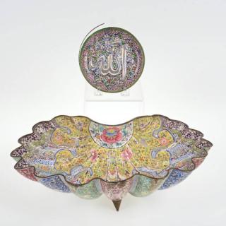 Appraisal: Persian enamel shaving bowl and small dish th c shell-form